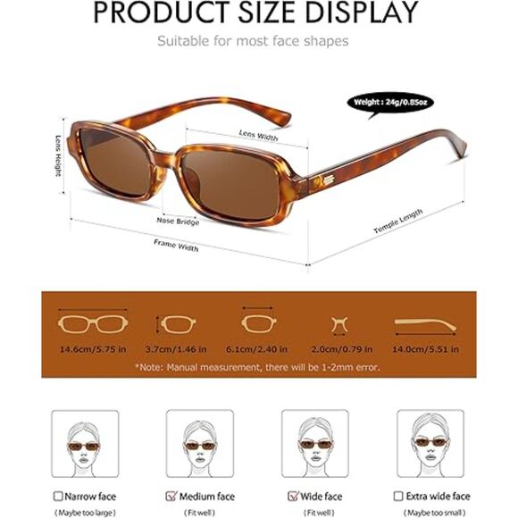 Retro 90s Small Square Rectangle Sunglasses for Women UV400 Sun Protection - Picture 4 of 6